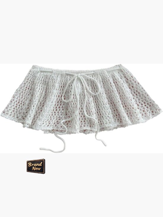 Other - Crochet Mini Skirt Cover Up Tie Front Hollow Out Knit Beach Coverup